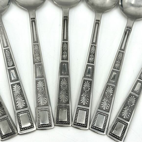 Lifetime Stainless Flatware SILVER LEAVES Japan/Korea NOS 7 Teaspoons MCM - Picture 8 of 9